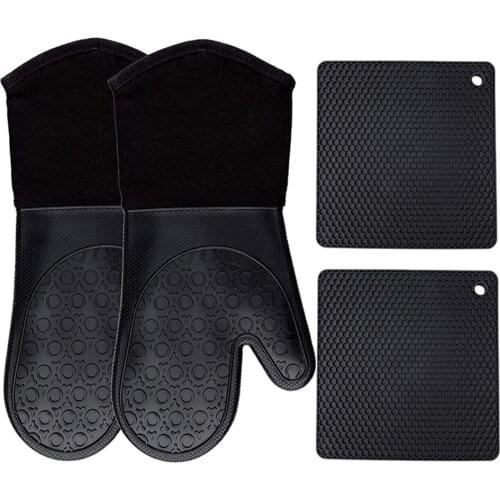 Silicone Oven Mitts and Pot Holders Kitchen Gloves, aterproof Kitchen Gloves Cooking Accessories for Baking Barbecue Grilling