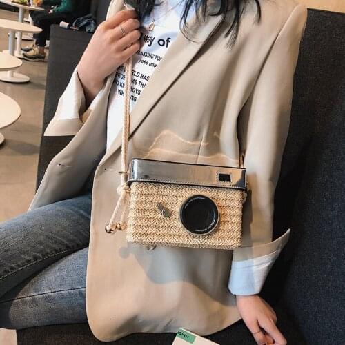 Camera Shape Straw Messenger Bags For Women 2019 Bohemia Women Bags Designer Box Purse And Handbags Girls Shoulder Bags