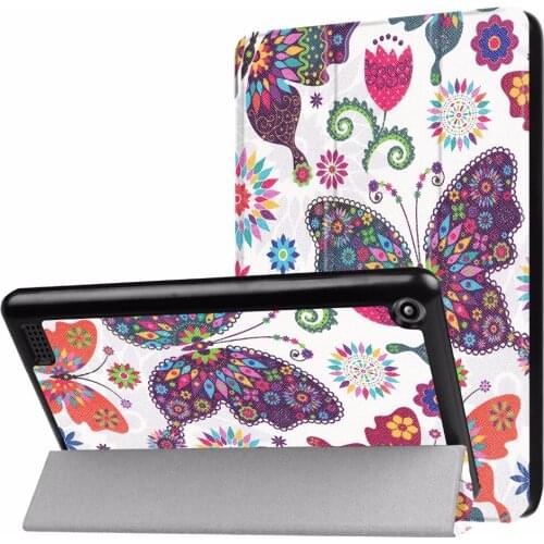 For New Fire 7 Tablet 7th Generation 2017 Release Printed Ultra Slim Stand Smart Filp Cover for Amazon Kindle Fire7 2017 Funda