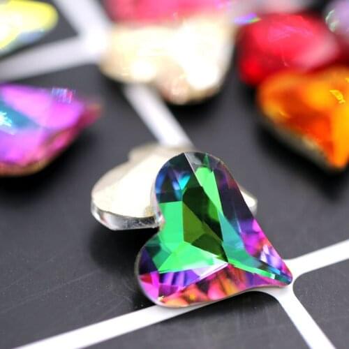 High quality Nail Art pointback rhinestones 20pcs K9 glass crysyal Heart shape Rainbow rhinestones diy clothing Accessories
