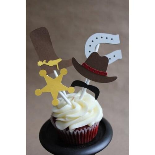 Western cowboy Cupcake Toppers wedding birthday baby shower Party food picks free shipping photo booth props