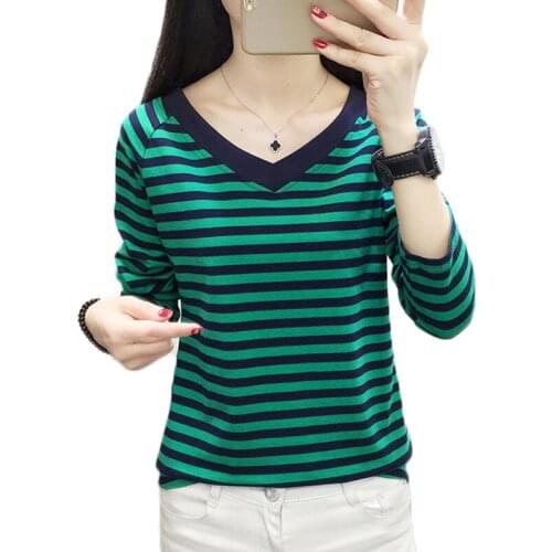 Women T Shirt Cotton Long Sleeve Striped T Shirt Tops 2018 Spring Autumn Fashion Tee Shirt V-neck Plus Size 5XL Female T Shirt