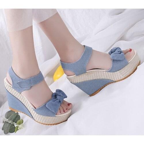 New2021 new designer denim sandals ladies sandals high quality wedges high heels open toe platform shoes ladies platform sandals