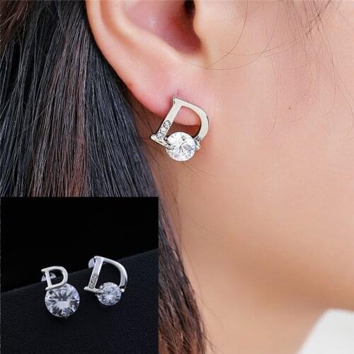 High Quality AAA Zircon Stud Earrings Women Silver Plated Rhinestone Dress Accessories Letter D Jewelry Accessories For Women