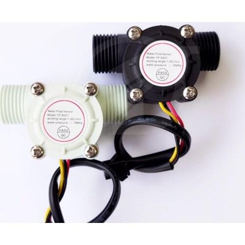 1PCS YF-S201 Water Flow Sensor/4 Points G1/2 Interface Heater Hall Flowmeter Black White