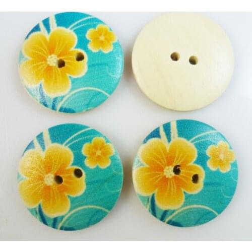 10PCS Yellow Flower Painting 30MM Wooden Buttons Boots Coat Sewing Clothes Accessories MCB-276
