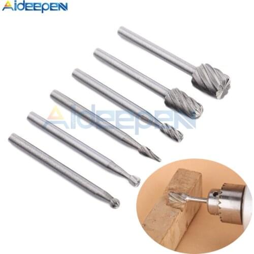 6pcs HSS Rotary Tools Wood Milling Burrs Cutter Set MultiPro Drill Special Seat Rotary Burrs Set Woodworking Carving Tools Kit