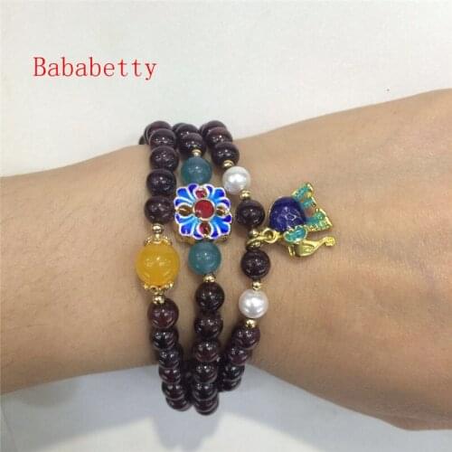 NEW Popular Natural garnetss and natural stone 3 laps bracelet 5-6MM