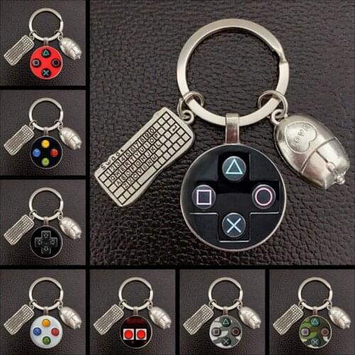 Popular brand game controller photos Keychain weird boyfriend gift jewelry glass convex round dome keychain, quality keychain