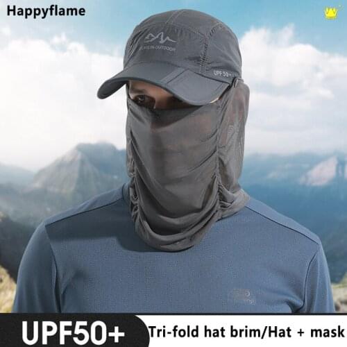 Quick-drying Tri-fold Hat Brim Bone Baseball Cap Men Fishing Visor Sunhat with Face Mask Unisex Face Neck Cover Men Hats or Caps