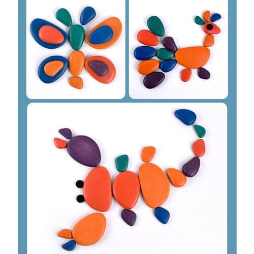 Wooden Pattern Blocks Stone with Cards Puzzle Educational Toy Game for Kids