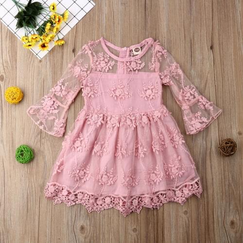 6M-5T Toddler Kids Baby Girls Princess Lace Dress Clothing Child Gir Cute Long Sleeve Party Pink Mesh Dress