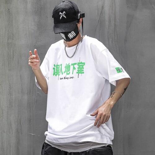 T-Shirt For Men Japanese Streetwear Kanji Casual Cotton Relaxed Fit Half Sleeves Summer Tees