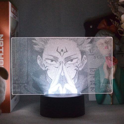 Hot Anime Jujutsu Kaisen Figure Ryomen Sukuna 3D Night Lamp LED Retro Picture Style Upward Lighting Acrylic Engraved Manga Art
