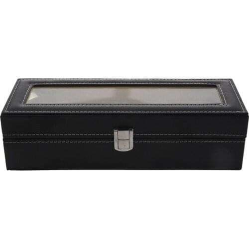 Watch Case Leather Watch Box Jewelry Box Gift For Men (6 Compartments - Black)