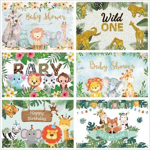 Laeacco Baby Shower Photozone Flowers Safari Party Animals Tent Photography Backdrops Photo Backgrounds Newborn Photophone Props