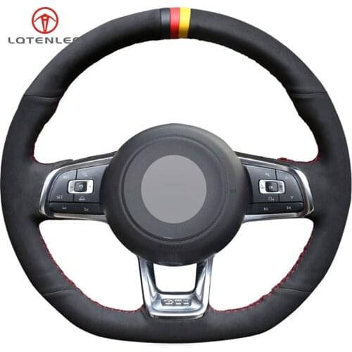 LQTENLEO Black Suede Hand-stitched Car Steering Wheel Cover for Volkswagen Golf 7 GTI Golf R MK7 VW Polo GTI Scirocco 2015 2016