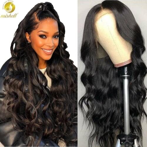 Mishell Remy Body Wave 13x4 Front Wigs 26 28 30 Inch Pre Plucked With Baby Hair Brazilian Human Hair Frnotal