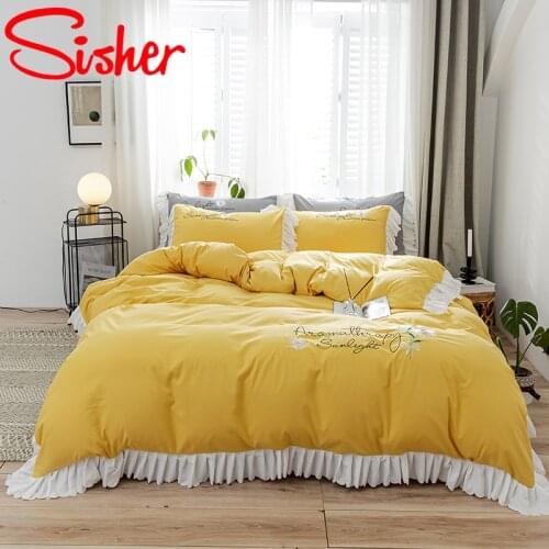 Cartoon Princess Duvet Cover Set Nordic Letter Print King Size Bedding Set with Bed Skirt Linen Queen Bedclothes Qulit Covers