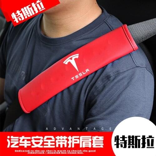Model3 Car Seat Belt Pads for Tesla Model 3 Y 2021 Accessories Leather Soft Cushion Cover Shoulder Strap Padding Belts Protector