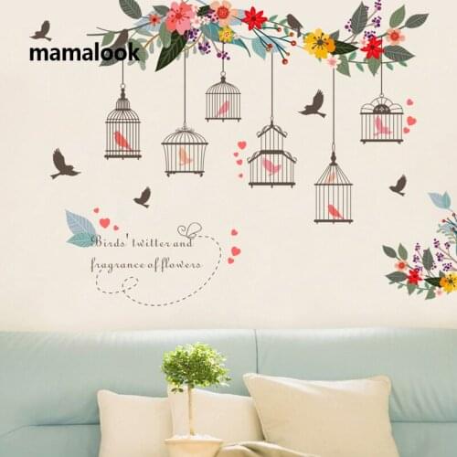 New Birdcage Flower Flying for Living room Nursery Room Wall Stickers Vinyl Wall Decals Wall Sticker for Kids room Home Decor