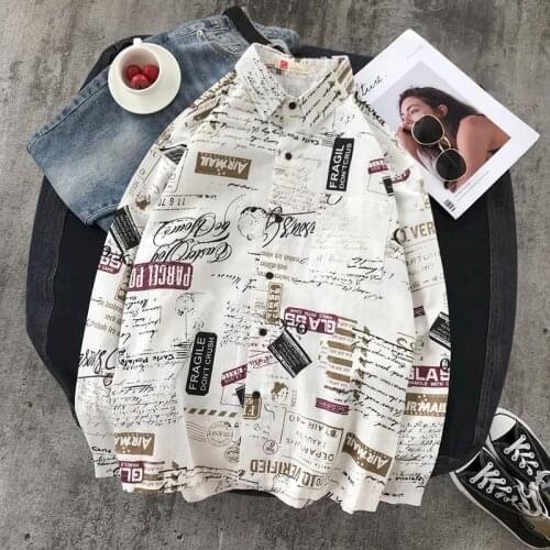 2021 Spring Summer New Womens Newspaper Shirt Trend Jacket Mens Long-sleeved Loose Couple Shirt Student All-match Men Shirts
