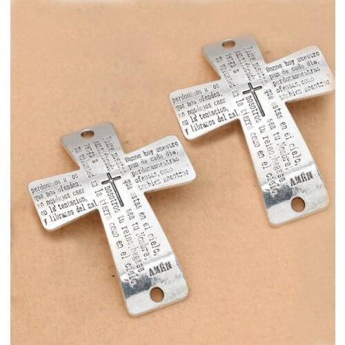 KJjewel Antique Silver Plated Cross Connectors for Jewelry Making Bracelet Bangle Craft Diy Accessories 60x48mm