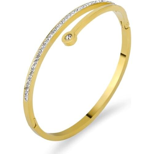 Simple Thin Row Bracelet Round Crystal Cubic Zirconia Bangle For Women Jewelry Stainless Steel Pulseiras Fashion Bijou Gift