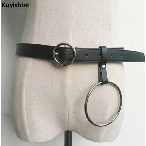Harajuku Hip Hop Men Women Unisex Faux PU Leather Belts with Big O Ring Belts Metal Hoop Belt for Waist Leather Jeans Belts