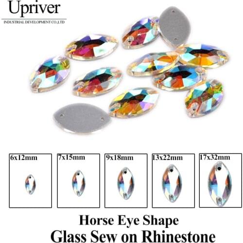 Upriver Horse Eyes Flatback Crystal Button 2 Holes All SiaeSilver Base Crystal AB Sewing On Rhinestones