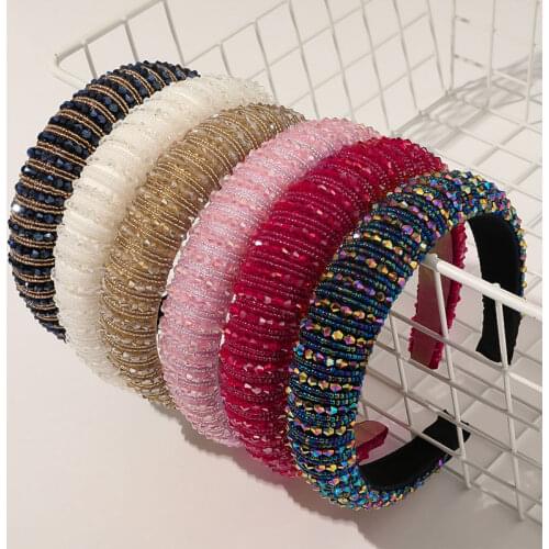 Full Crystal Luxury Hair Accessories Hairbands Sparkly Padded Rhinestone Headbands Hair Hoop Headdress Black Pink Women Headband