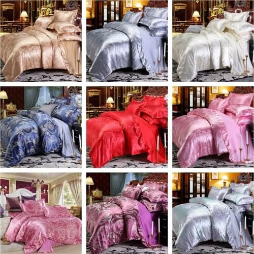 Luxury 2 or 3pcs Bedding Set Satin Jacquard Duvet Cover Sets with Zipper Closure 1 Quilt Cover + 1/2 Pillowcases US/EU/AU Size