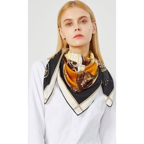 90cm Luxury Twill Silk Scarf Hijab Brand Design Women Scarf Handmade Curled Head Square Scarves Ladies Foulard Headband Bandana