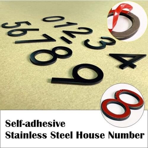 Stainless Steel Self Adhesive Black House Number Sticker Metal Doorplate Home Door Plaque Numbers Sign Mailbox Street Numbers