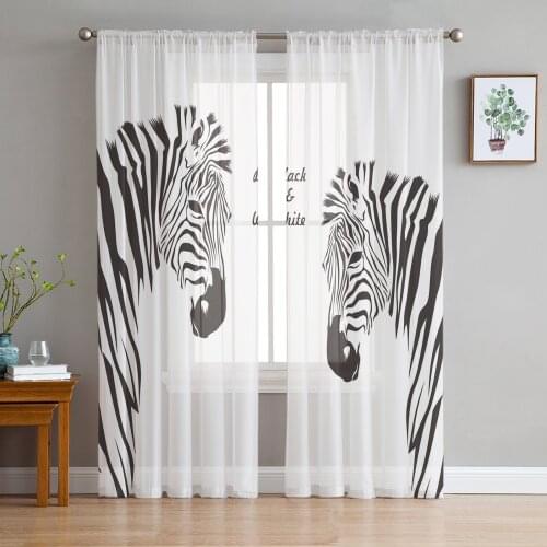 Nordic Zebra Animal White Window Curtains Bedroom Modern Drape Sheer Tulle Valances Living Room Kitchen Voile Curtain
