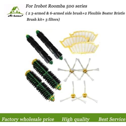 Replacements Hepa Filters + main brush +Side Brushes Accessory for iRobot Roomba 500 Series 527 528 530 532 535 540 555 560 562