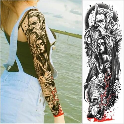 New cool Waterproof Temporary Tattoo Sticker Full Arm Sleeve Large Elf wolf hunter skull Tatoo Stickers Fake Fattoos Men Women