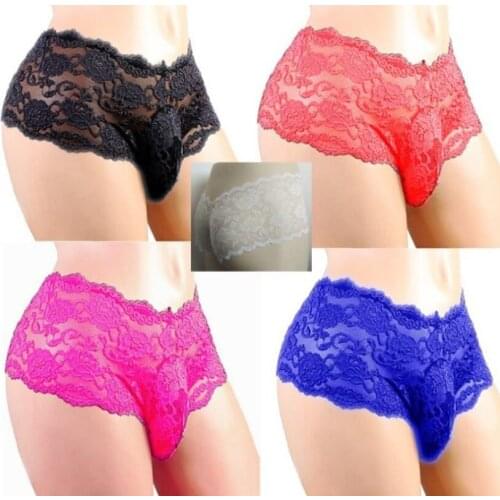 New Sexy Erotic Design Mens Lingerie Lace Briefs Transparent Gay Club Underpants Dance Low waist Underwear