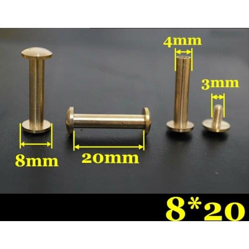 50pc Q2-8x20 Solid Brass belt screw Chicago Screw Leathercraft