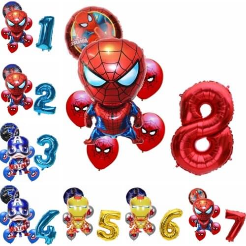 7pcs Hero Theme Cartoon Spiderman Ironman Foil 32inch Number Air Globos Birthday Party Decoration Boys Toy Balloons Suit
