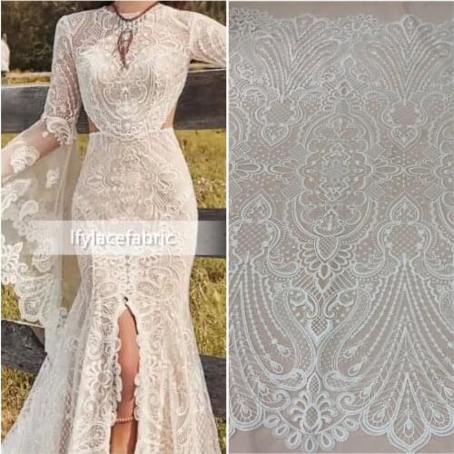 Top Quality Off White Vantage Gorgeous Embroidered French Lace Fabric Wedding Bridal Dress Lace Fabric DIY Sewing Fabric
