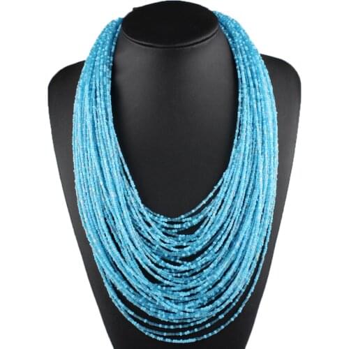 Claire Jin Bohemian Small Beads Multi Layer Necklace Vintage Women Fashion Statement Necklaces Choker Ethnic Jewelry