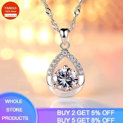 925 Sterling Silver Geometric Water Drop Necklace Female Simple Clavicle Chain Fashion Temperament Pendant Jewelry Shiny Zircon
