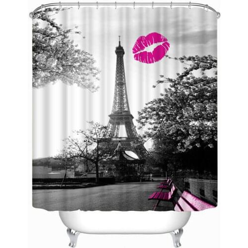 180*180cm Bathroom Shower Curtain Waterproof Set Toilet Door Curtain Decor Red Lip Tower Print Art Design Curtains Eco-Friendly
