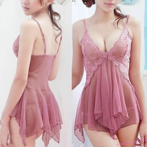 2020 Sexy Satin Lace Lingerie Nightwear Underwear Womens G-string Babydoll Sleepwear Robe Dress Exotic Sets