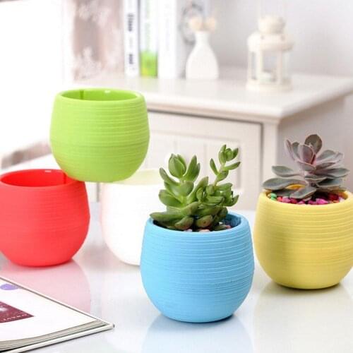 Automatic Water Absorbing Plastic Flowerpot Candy Colour Plant Pot Home Office Decoration Gift