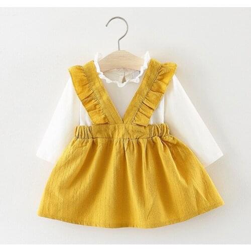 2019 Kids girls new autumn Dress Baby cute long sleeve fake two pieces lace cotton Dress for girls 1-2 Years