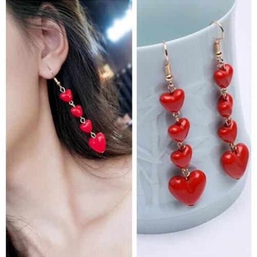 Ex289 Wedding party simple Cute/Romantic girl Red heart-shaped pendant earrings Womens Jewelry Accessories