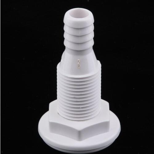 White Plastic Boat Thru Hull Fitting Drain Connector for 5/8" Hose Barb