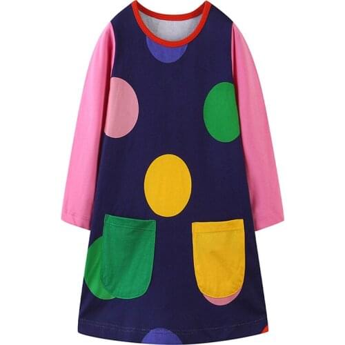 Jumping Meters New Arrival Childrens Cotton Dresses with Polka Dot Girls Casual Pockets Toddler Costume Autumn Spring Baby Wear